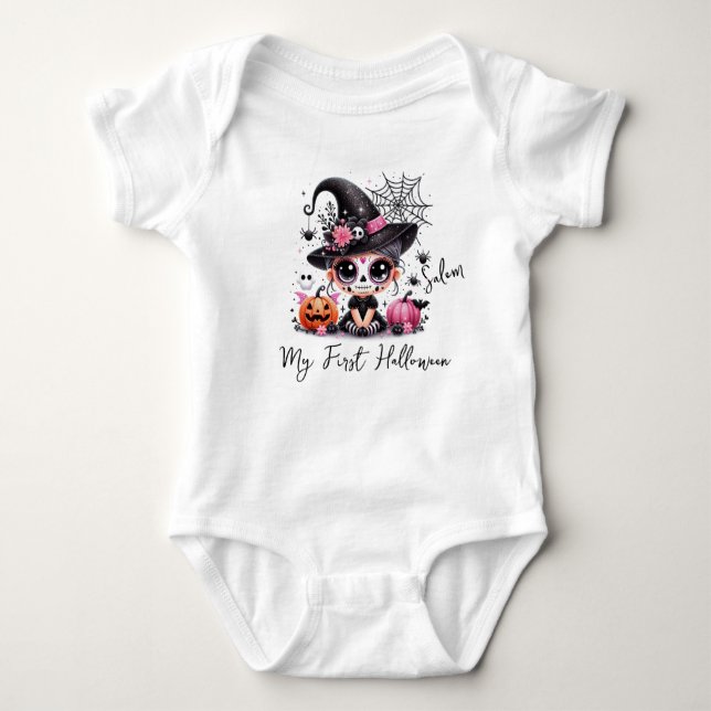 Mein erstes Halloween Baby Sugar Skull Baby Strampler (Vorderseite)