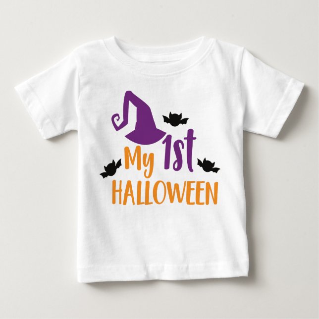 Mein erstes Halloween, Hexenhut, Hut, Fledermäuse Baby T-shirt (Vorderseite)