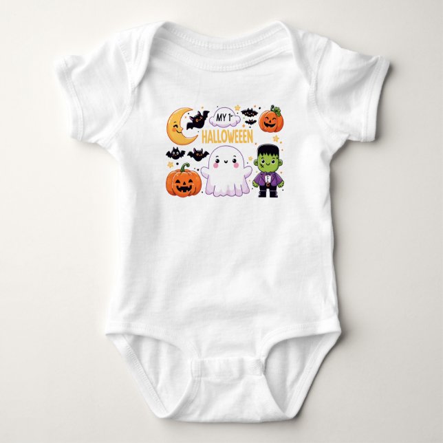 Mein erstes Halloween mit Ghost Monster und Pumpki Baby Strampler (Vorderseite)