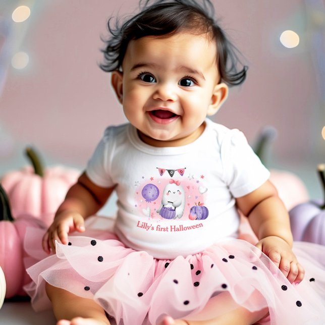 Mein erstes Halloween Name Pink Baby Bodysuit Baby Strampler (My first Halloween baby girl bodysuit)