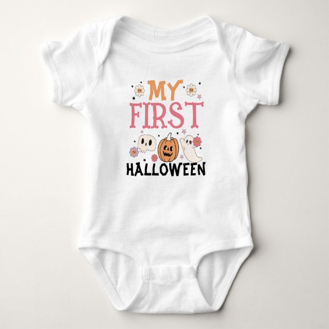 Mein erstes Halloween Niedlich Pumpkin Ghost Groov Baby Strampler (Vorderseite)