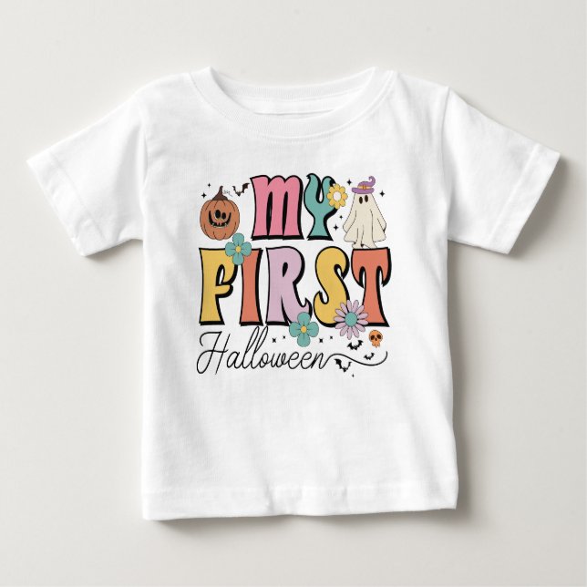 Mein erstes Halloween Niedlich Pumpkin Ghost Groov Baby T-shirt (Vorderseite)
