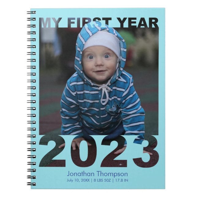 Mein erstes Jahr 2023 Modernes Cutout Baby Foto Bl Notizblock (Vorderseite)