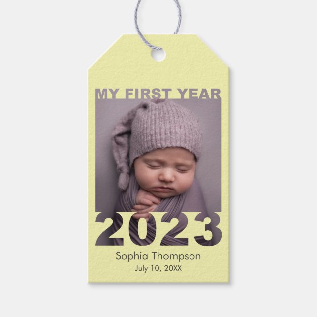 Mein erstes Jahr 2023 Modernes Cutout Baby Foto ge Geschenkanhänger (Vorderseite)