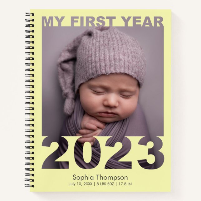 Mein erstes Jahr 2023 Modernes Cutout Baby Foto ge Notizbuch (Vorderseite)