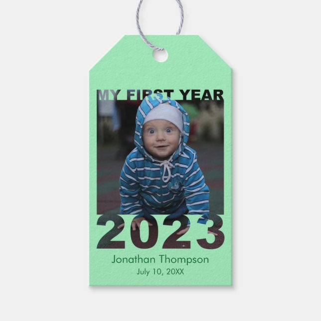Mein erstes Jahr 2023 Modernes Cutout Baby Foto Gr Geschenkanhänger (Vorderseite)