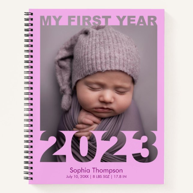 Mein erstes Jahr 2023 Modernes Cutout Baby Foto Pi Notizbuch (Vorderseite)