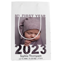 Mein erstes Jahr 2023 Modernes Cutout Baby Foto Wh Mittlere Geschenktüte