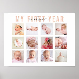 Mein erstes Jahr Baby Name 12 Foto Collage Poster