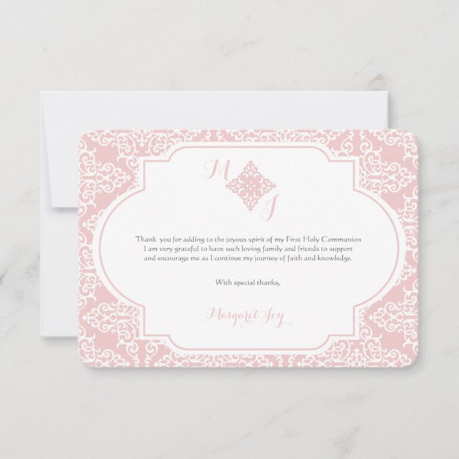 Mein erstes Kommunions-Rosa danken Ihnen zu Dankeskarte (Vorderseite)