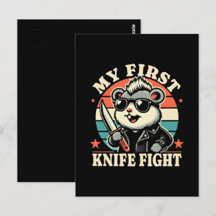 Mein erstes Messer Kampf - Cooler Hamster Postkarte