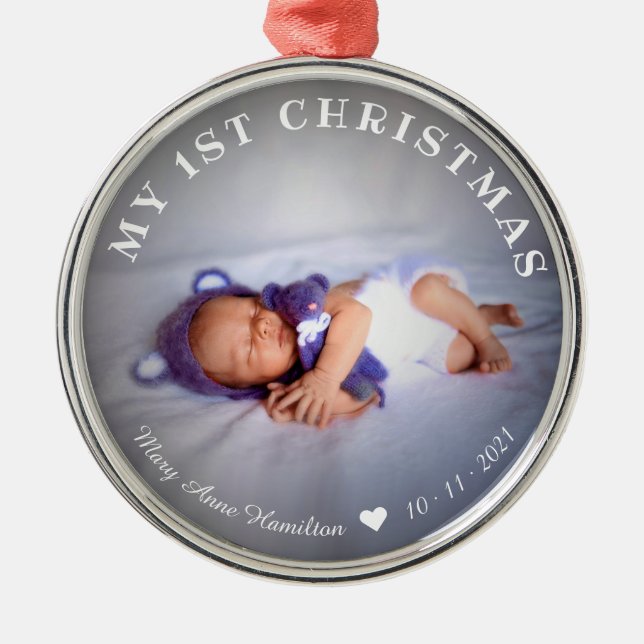 Mein erstes Neugeborenes Baby Foto Metal Orname Ornament Aus Metall (Vorne)