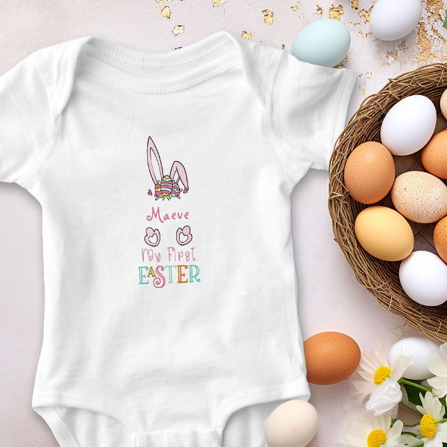Mein erstes Ostereier und das pinkfarbene, sonnige Baby Strampler (Personalized Bodysuit for Baby's First Easter)