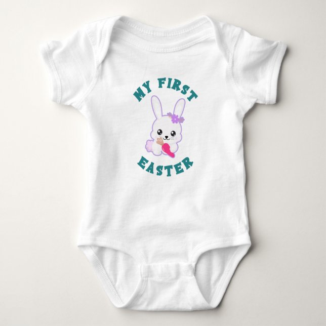 Mein erstes Ostermädchen, weißer Baby-Bodysuit Baby Strampler (Vorderseite)