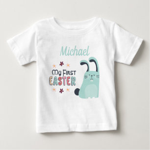 Mein erstes Ostern mit blauem Cartoon Hase und Nam Baby T-shirt