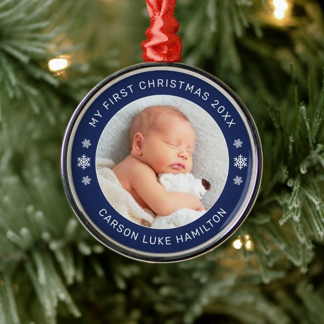Mein erstes Personalisiertes Baby-Foto der Weihnac Ornament Aus Metall (Baum)