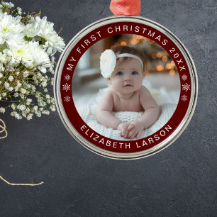 Mein erstes Personalisiertes Baby Foto Red Ornament Aus Metall