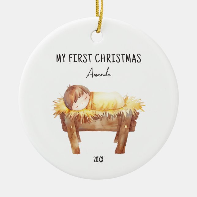 Mein erstes Personalisiertes Baby zu Weihnachten i Keramik Ornament (Vorne)