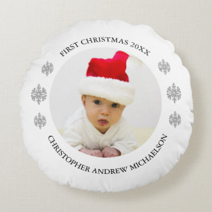 Mein erstes Personalisiertes Foto für Weihnachten Rundes Kissen
