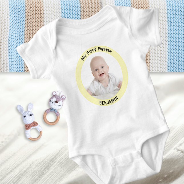 Mein erstes Personalisiertes Foto zu Ostern Advent Baby Strampler (A baby bodysuit with custom photo and baby's name, with 'My First Easter' words)