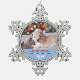 Mein erstes Puppy-Custom-Foto zu Weihnachten Schneeflocken Zinn-Ornament