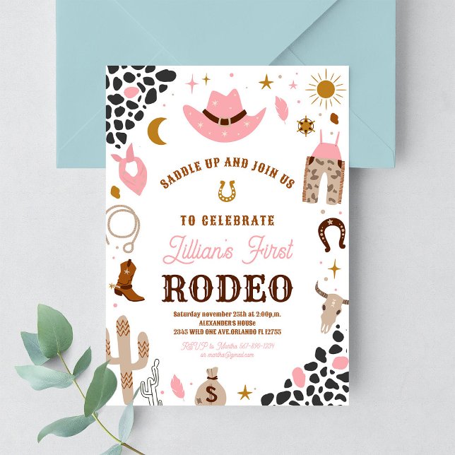 Mein erstes Rodeo Cowgirl Southwestern Birthday Einladung (Von Creator hochgeladen)