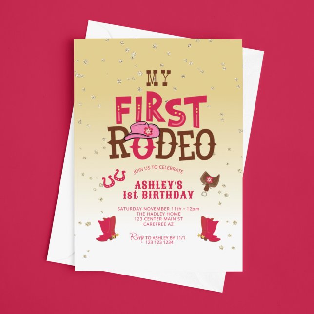 Mein erstes Rodeo Cowgirl Yellow 1. Geburtstag Einladung (Von Creator hochgeladen)