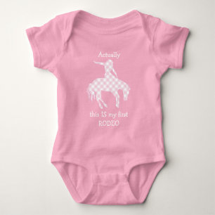 Mein erstes rodeo-rosa Gingham-Muster Baby Strampler