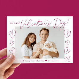 Mein erstes Valentinstag Fuchsia-Script-Foto Feiertagskarte