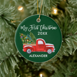 Mein erstes Vintages Red Truck Baby Green Keramik Ornament