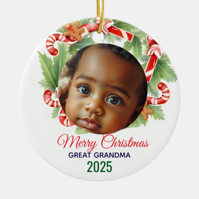 Mein erstes Weihnachten 2025: Personalisiertes Fot Keramik Ornament (Vorne)