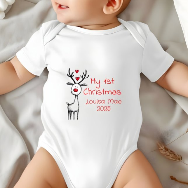 Mein erstes Weihnachten 2025, Rentiere, Maßanferti Baby Strampler (My First Christmas - Personalized Bodysuit)
