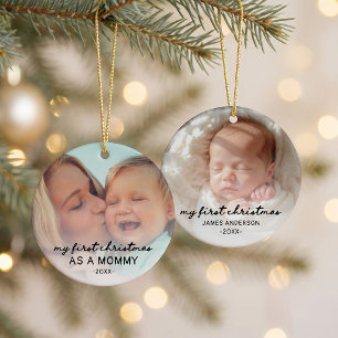 Mein erstes Weihnachten ALS MAMMI zwei Fotos Keramik Ornament