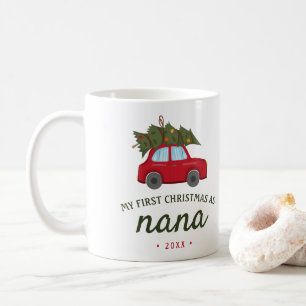Mein erstes Weihnachten als Nana roter Auto-Weihna Kaffeetasse