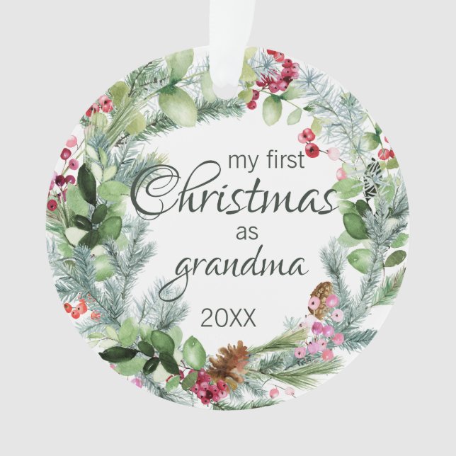 Mein erstes Weihnachten als Oma Evergreen Kraath Ornament (Vorderseite)