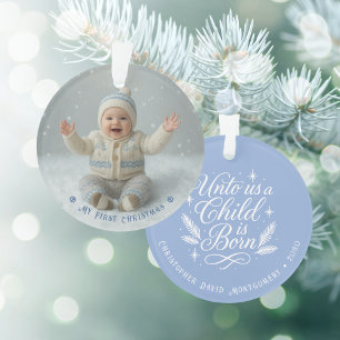 Mein erstes Weihnachten Blau Personalisiertes Foto Ornament
