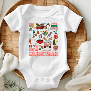 Mein erstes Weihnachten Cute Groovy Retro Bilder Baby Strampler
