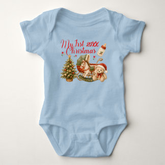 Mein erstes Weihnachten Cute und farbenfrohes Blau Baby Strampler