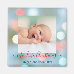 Mein erstes Weihnachten DIY Name Datum Foto Rot/Bl Magnet