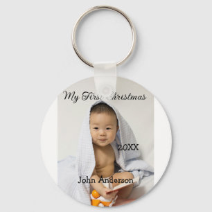 Mein erstes Weihnachten füge Babyname Datum Jahr F Schlüsselanhänger