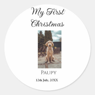 Mein erstes Weihnachten Füge Haustier Namen Hund K Runder Aufkleber
