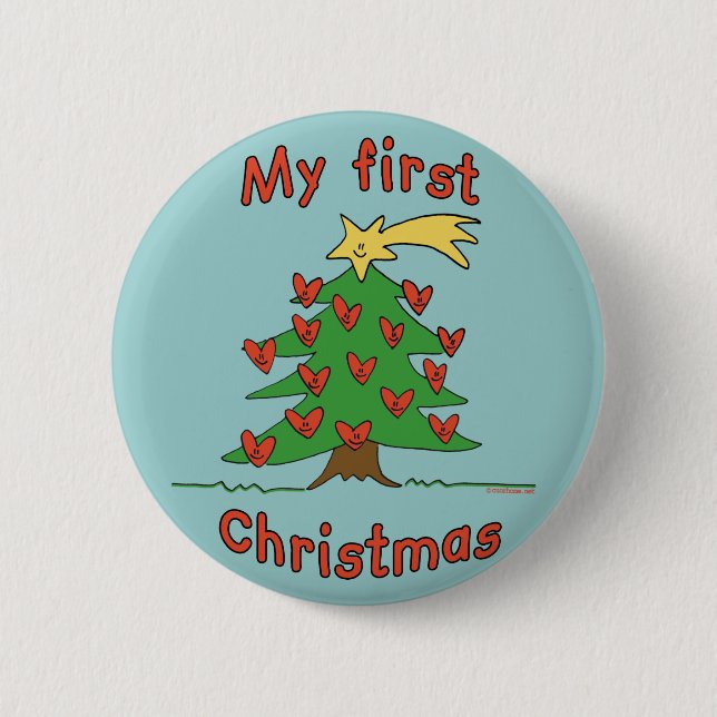 Mein erstes Weihnachten (glücklicher Baumentwurf) Button (Vorderseite)