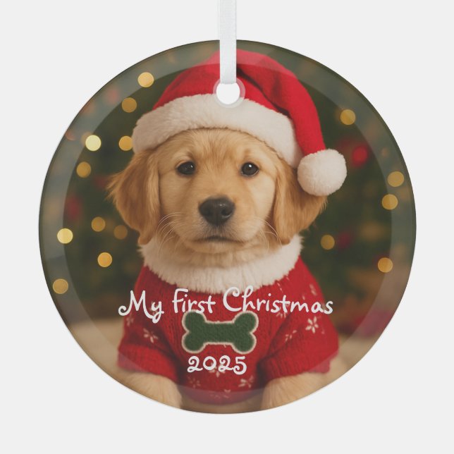 Mein erstes Weihnachten Golden Retriever Personali Ornament Aus Glas (Vorderseite)