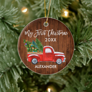 Mein erstes Weihnachten Holz Vintage-Rotlastwagen Keramik Ornament