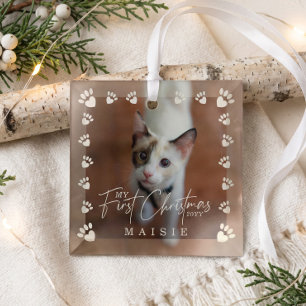 Mein erstes Weihnachten individuelles Katzenfoto P Ornament Aus Glas
