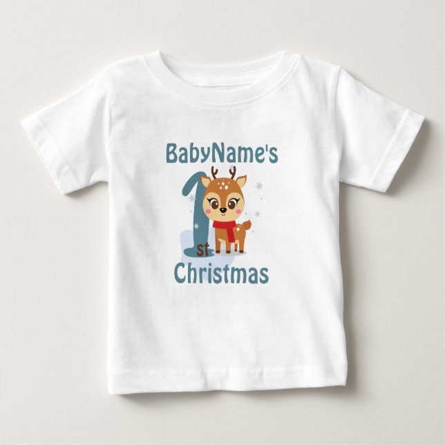 Mein erstes Weihnachten mit dem Namen niedliche Re Baby T-shirt (Vorderseite)