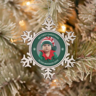 Mein erstes Weihnachten modernes Baby-Feiertagsfot Schneeflocken Zinn-Ornament