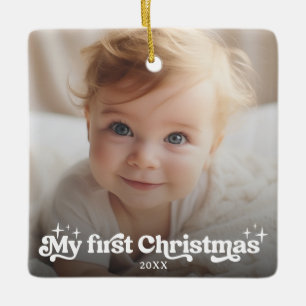 Mein erstes Weihnachten Retro-Typografie Vollfoto Keramikornament