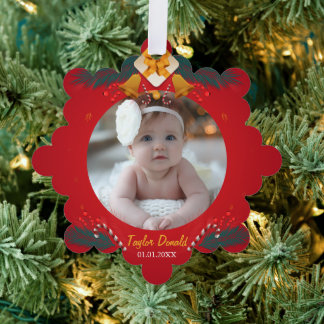 Mein erstes Weihnachten Rot personalisierter Babyn Ornament Karte