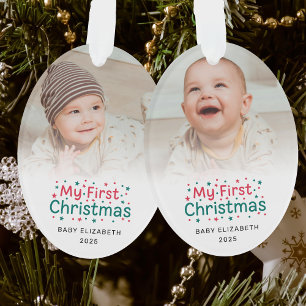 Mein erstes Weihnachten Rot und Grün Süße Baby-Fot Ornament